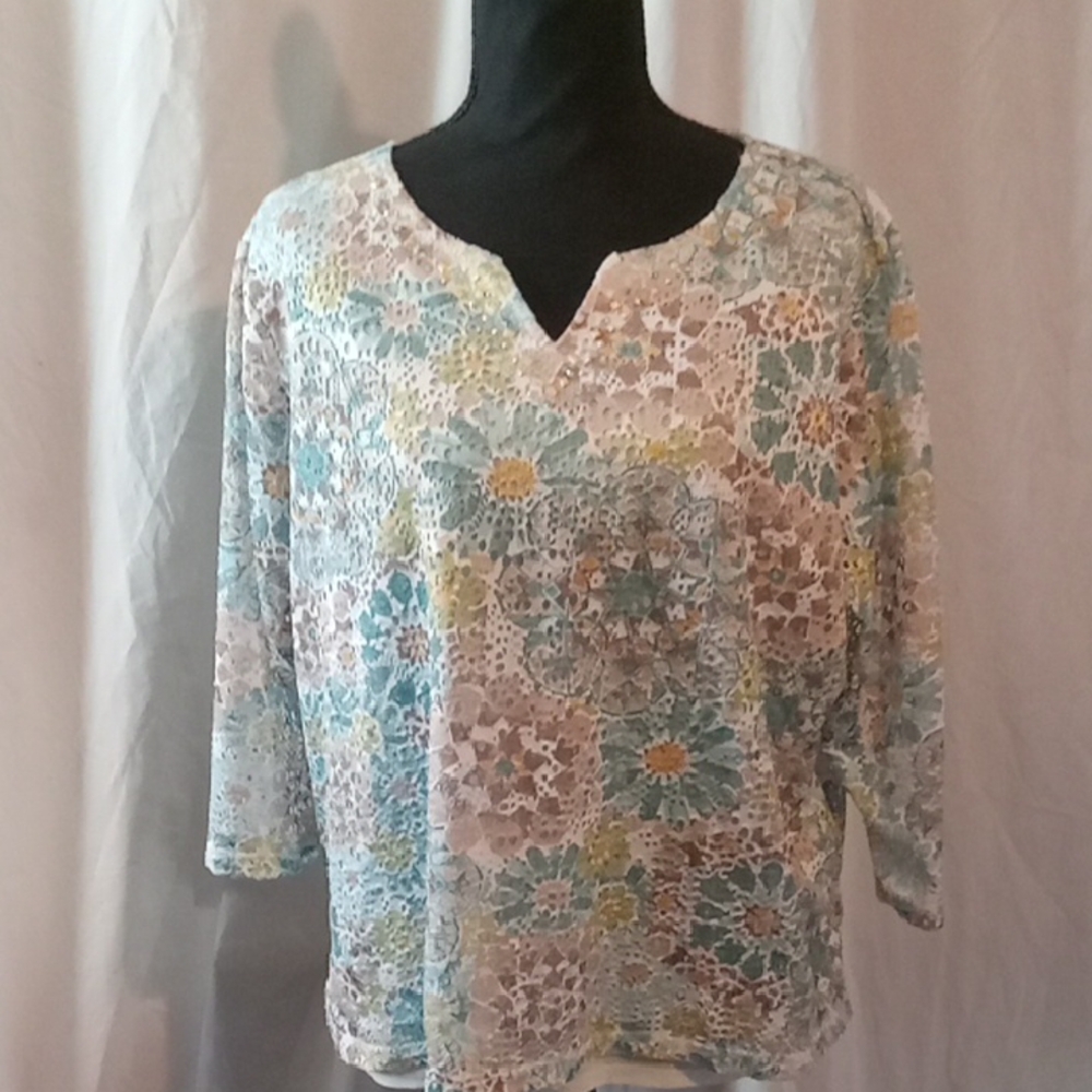 Alfred Dunner Blue and Orange Graphic Blouse